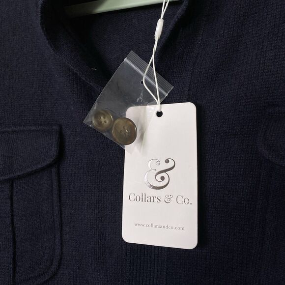 Collars & Co Napoli Cardigan Sweater Mens M Navy Blue Wool Cashmere Preppy NWT - Picture 4 of 8